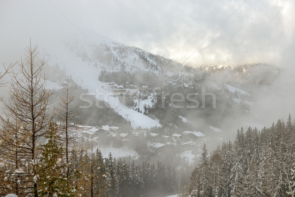 Stock photo: Fog over ski resort