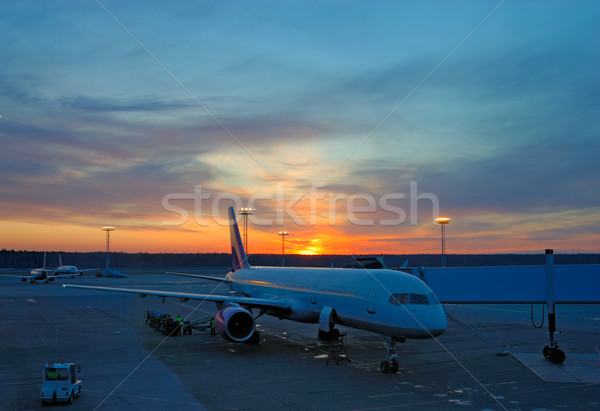 Repülőgép repülőtér naplemente technológia kék sebesség Stock fotó © mahout