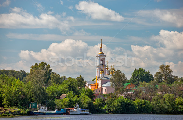Church in small town on river bank Stock photo © mahout