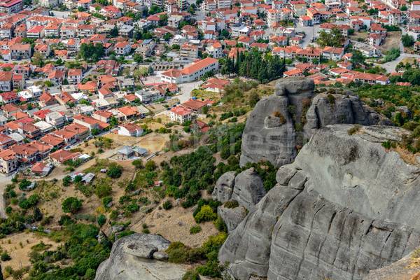 Légifelvétel kisváros Görögország város sziklák ház Stock fotó © mahout