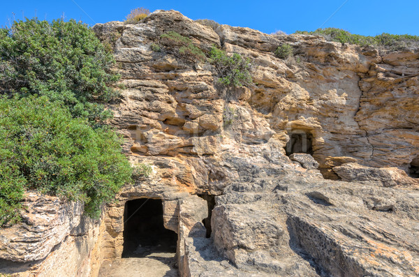 Szerzetes égbolt kő Európa barlang romok Stock fotó © mahout