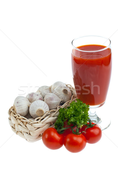 Sok pomidorowy czosnku pietruszka shot biały gospodarstwa Zdjęcia stock © maisicon