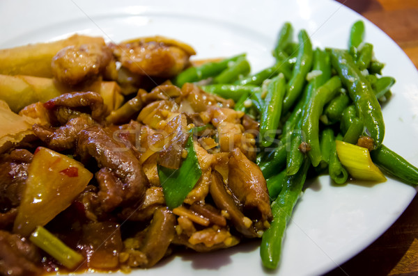 Foto stock: Carne · vagens · chinês · restaurante · verde · salada