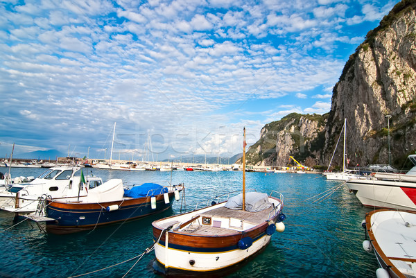 Stockfoto: Vissen · boten · haven · eiland · hemel · natuur