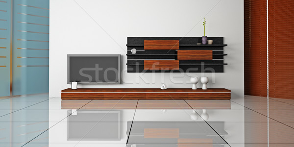 Сток-фото: гостиной · 3D · современных · интерьер · дома · телевидение