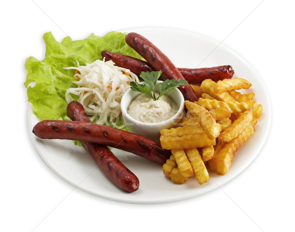 Gegrild worstjes jus diner vlees Stockfoto © maknt