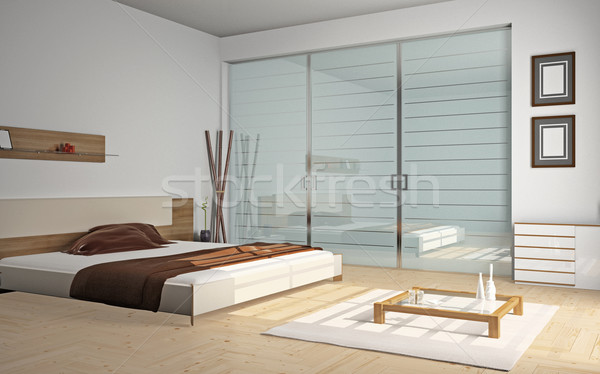 Dormitorio moderna interior habitación 3D luz Foto stock © maknt