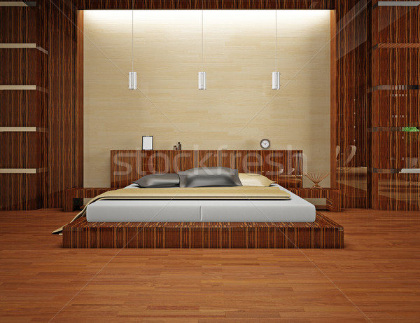 Stok fotoğraf: Yatak · odası · modern · iç · oda · 3D · ışık