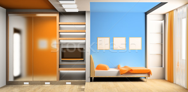 Zdjęcia stock: Sypialni · nowoczesne · wnętrza · pokój · 3D · świetle