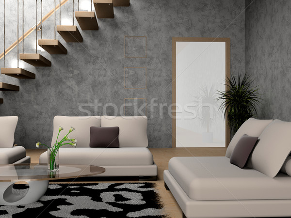 Foto stock: Sala · de · estar · moderno · interior · 3D · casa · luz