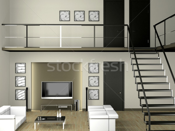 Woonkamer 3D moderne interieur huis televisie Stockfoto © maknt