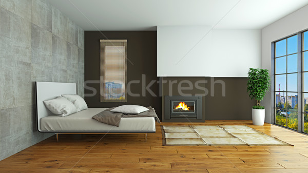 Modern belső hálószoba 3D renderelt kép szoba Stock fotó © maknt
