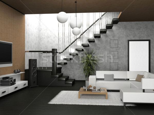 Wohnzimmer modernen Innenraum 3D Haus Licht Stock foto © maknt