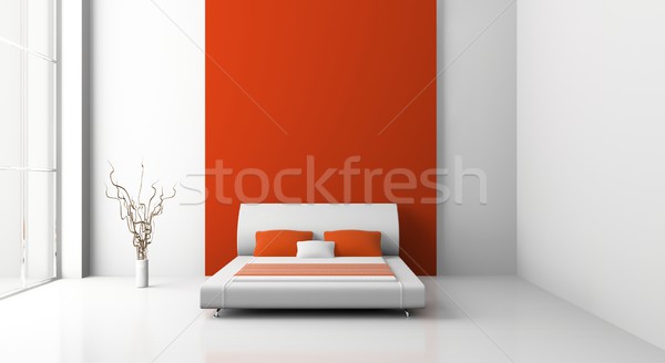 Dormitor modern interior cameră 3D perete Imagine de stoc © maknt