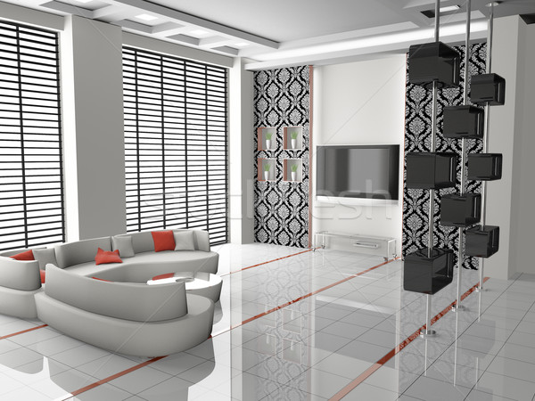 Woonkamer 3D moderne interieur huis televisie Stockfoto © maknt