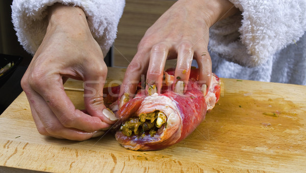 Vorbereitung Fleisch Gericht Foto Platte Fett Stock foto © maknt