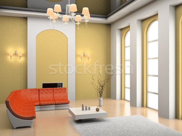 Foto stock: Sala · de · estar · moderno · interior · 3D · projeto · casa