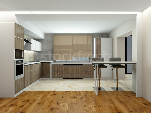 Interior of modern kitchen 3D rendering Stock photo © maknt