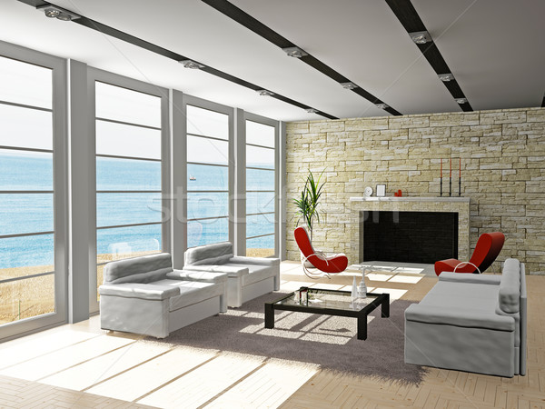 Сток-фото: гостиной · 3D · современных · интерьер · дома · телевидение