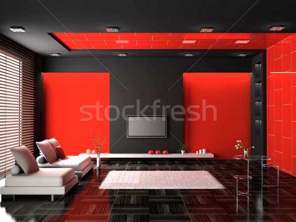 Camera de zi modern interior 3D casă lumina Imagine de stoc © maknt