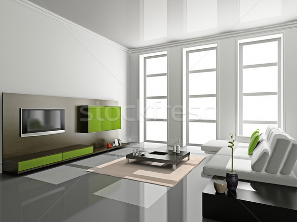 Wohnzimmer 3D modernen Innenraum Haus Fernsehen Stock foto © maknt