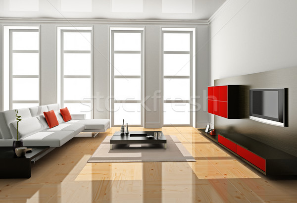 Stok fotoğraf: Oturma · odası · 3D · modern · iç · ev · televizyon