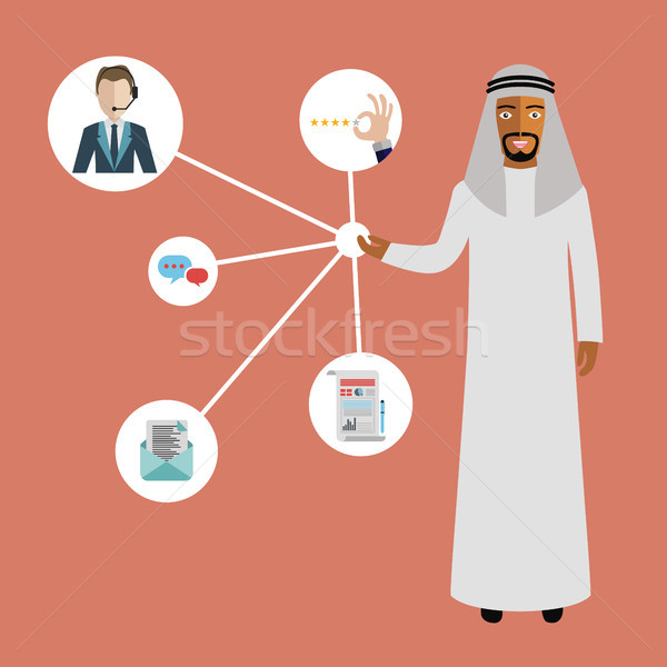 Arab businessman presenting customer relationship management. System for managing interactions with  Stock photo © makyzz