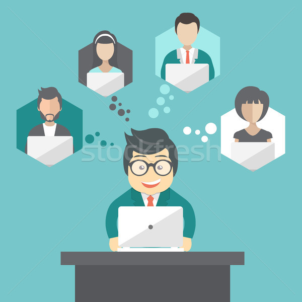 Global data sharing concept. Young people using lap tops to share posts and news in social networks. Stock photo © makyzz