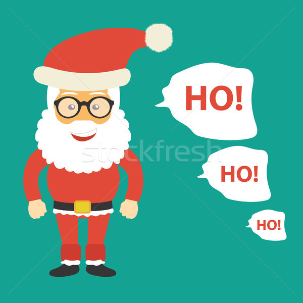 Santa Claus icon. Ho ho ho text next to Santa. Christmas card. Cartoon Santa character illustration. Stock photo © makyzz