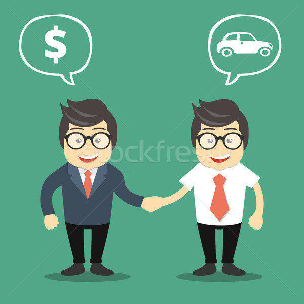 Buying a car concept. Auto dealer with new owner shaking hands. Flat vector illustration Stock photo © makyzz