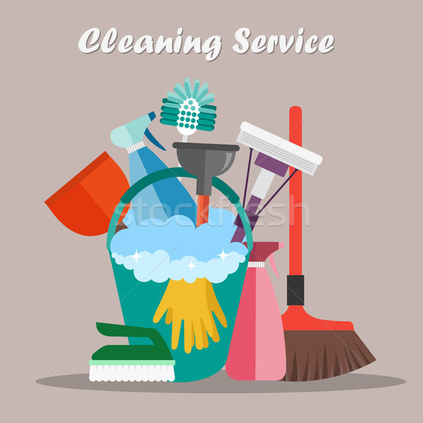 Equipment Cleaning service concept. Poster template for house cleaning services with various tools.  Stock photo © makyzz