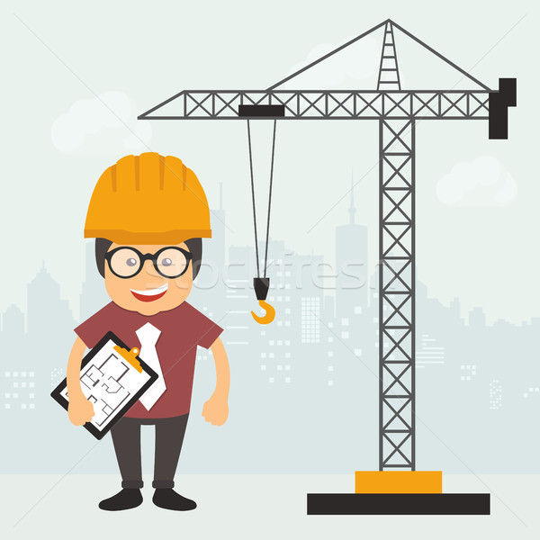 Ingénieur permanent construction plan document Photo stock © makyzz