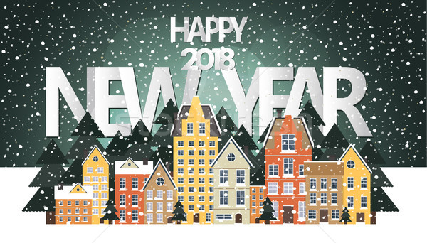 Gelukkig nieuwjaar poster gezellig buurt vieren nieuwjaar Stockfoto © makyzz