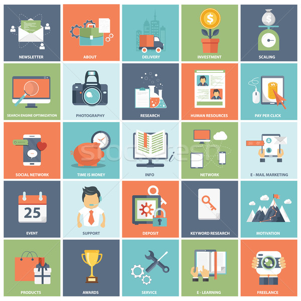 Set of modern flat design business vector info graphics icons Stock photo © makyzz