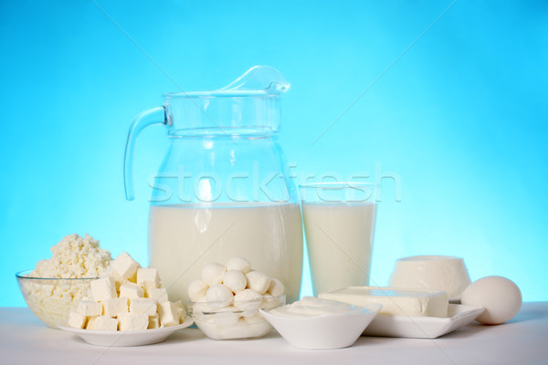 dairy products on a blue background Stock photo © mallivan