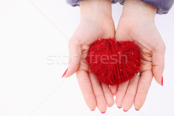 Kalp eller kadın kırmızı yün Stok fotoğraf © mallivan