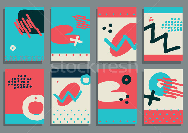 Stock photo: Set of Vintage Creative Cards with Hand Drawn Hipster Textures 
