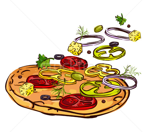 Italian pizza with tomato, sausage and mushrooms. Stock photo © Mamziolzi