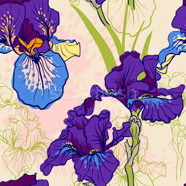 Seamless pattern with decorative  iris flower in retro colors.  Stock photo © Mamziolzi