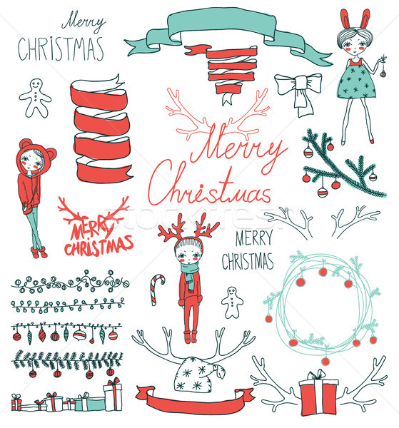 Vektor szett karácsony kalligrafikus terv elemek Stock fotó © Mamziolzi