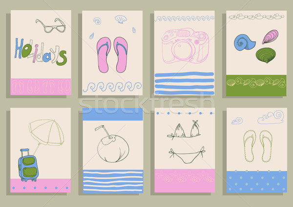 greeting card set cute retro sea objects collection. Stock photo © Mamziolzi