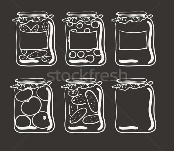 Jars with preserves homemade vegetables and jam. Stock photo © Mamziolzi