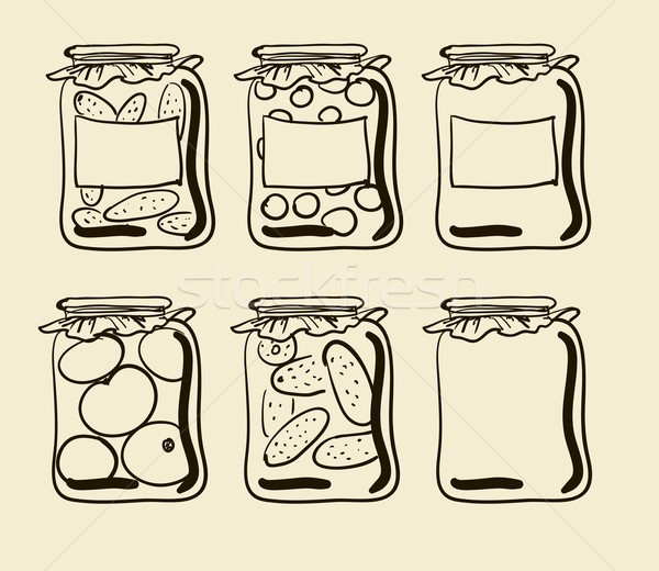 Jars with preserves homemade vegetables and jam. Stock photo © Mamziolzi