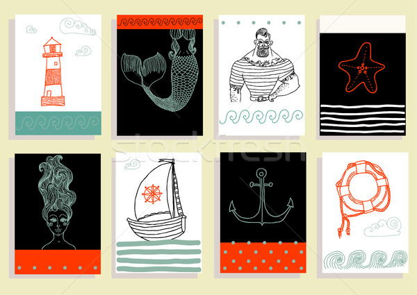  set with sailor, lighthouse, mermaid, ship and other. Stock photo © Mamziolzi