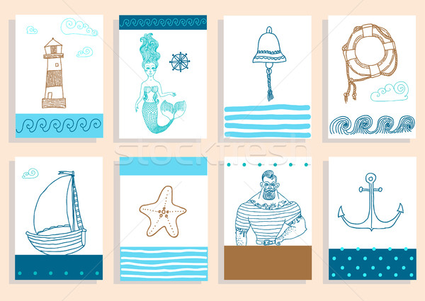  set with sailor, lighthouse, mermaid, ship and other. Stock photo © Mamziolzi