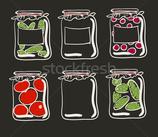 Jars with preserves homemade vegetables and jam. Stock photo © Mamziolzi