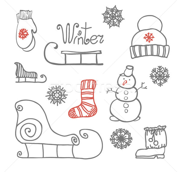 Strony rysunek zimą wakacje zestaw moda Zdjęcia stock © Mamziolzi