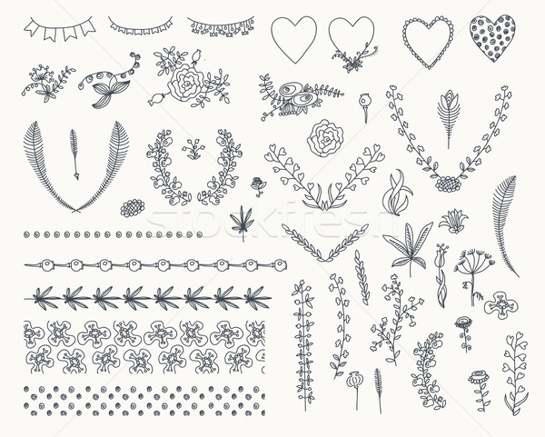 Big set of floral graphic design elements Stock photo © Mamziolzi