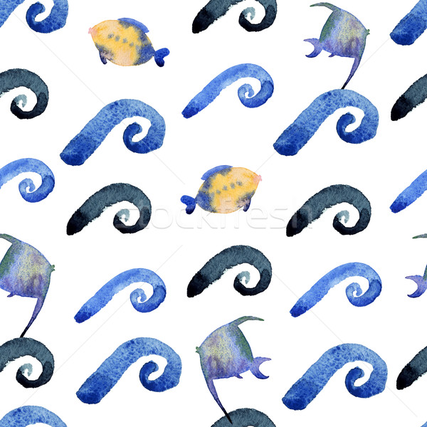 商業照片: 抽象 · 水彩畫 · 藍色 · 波浪紋 · 水 · 質地