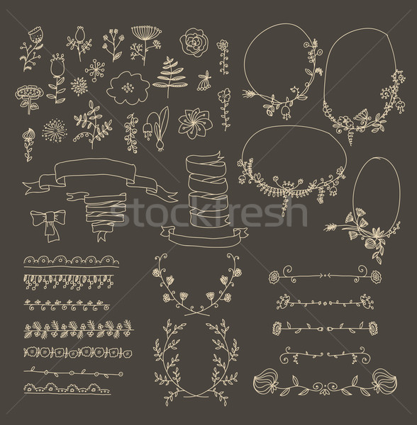Nagy szett virágmintás grafikai tervezés elemek grafikus Stock fotó © Mamziolzi